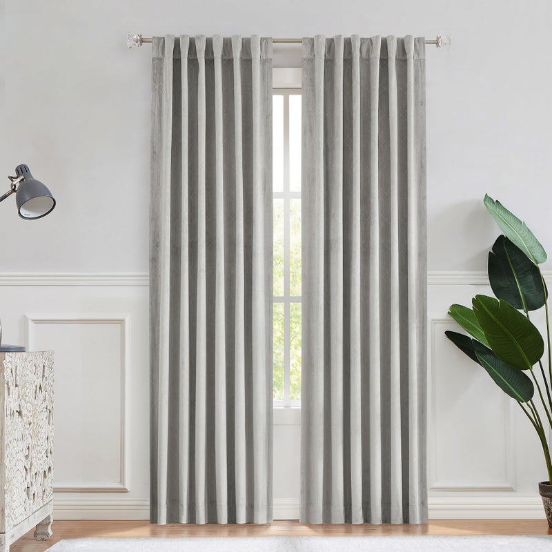 Central Park Moderate Velvet Blackout Window Curtain Panels 84in Long Rod Pocket Backtabs for Living Room Bedroom Geo EmbossedTrellis Window Treatment Drape Sets 52inx 84inx2,Panel Pairs to Go, Gray - Image 1